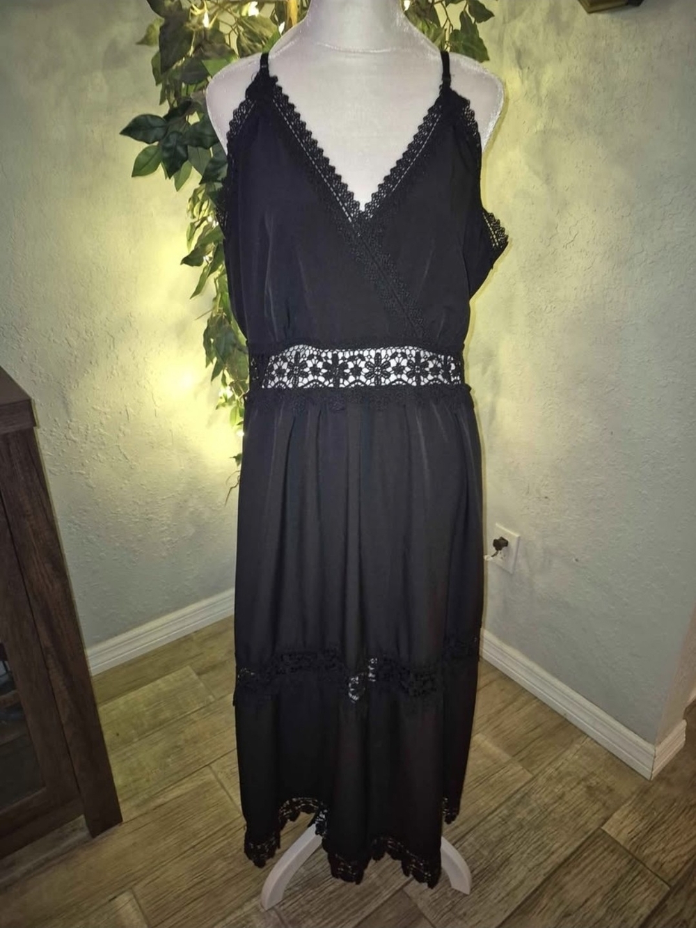 Black Lace-Trim Spaghetti Strap Dress